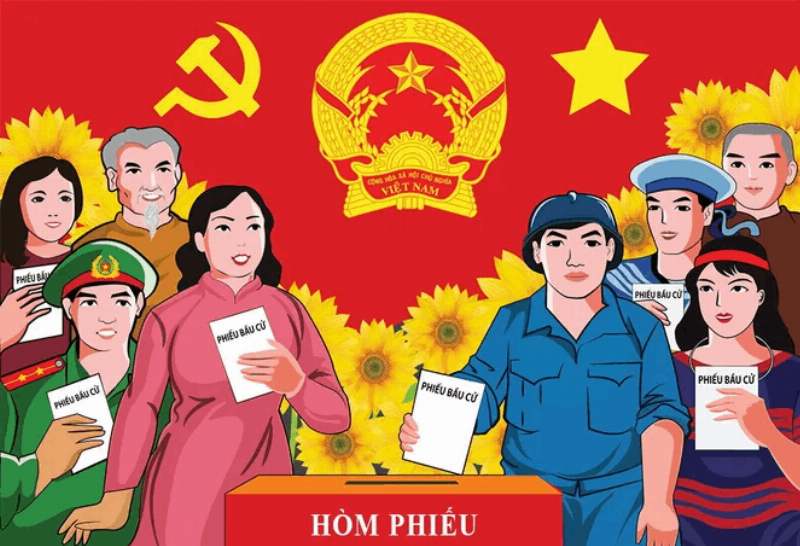 Người dân đang bỏ phiếu bầu cử, biểu tượng cho vai trò của công dân trong xây dựng nhà nước pháp quyền, liên quan gdcd 12 bài 7 trắc nghiệm