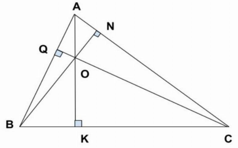 Hình vẽ tam giác đều có đường cao kẻ từ đỉnh xuống cạnh đối diện và vuông góc với cạnh đó